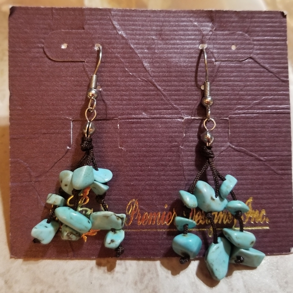 NEW Premier Designs Genuine Turquoise Chunks Dangle Earrings